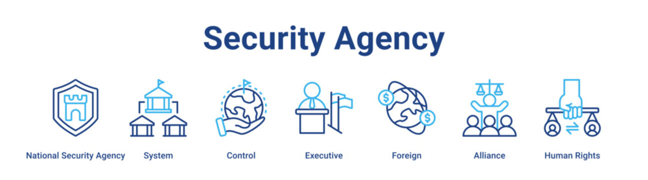 Security Agency web banner icon vector illustration concept for government with icon of National Security Agency, System, Control, Executive, Foreign, Alliance.