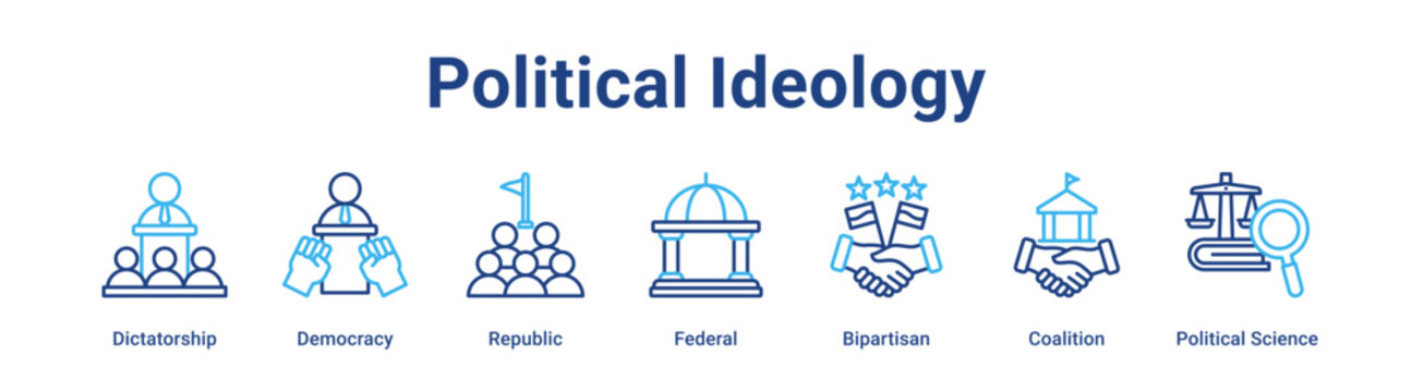 Political Ideology web banner icon vector illustration concept for government with icon of Dictatorship, Democracy, Republic, Federal, Bipartisan, Coalition.
