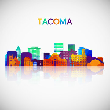 Tacoma, WA skyline silhouette in colorful geometric style. Symbol for your design. Vector illustration.