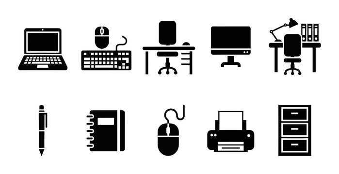 Office Equipment Icons, Computer Accessories, Desk Setup, Technology Tools
