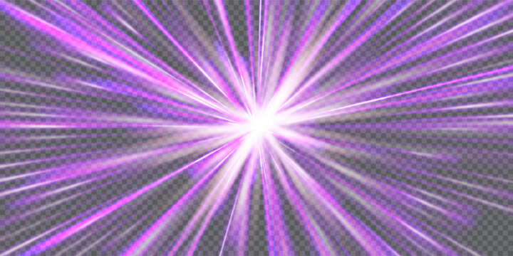 Radial neon rays with overlay effect and gradient mesh. Hyperspace jump bg. Blackhole or explosion vector illustration