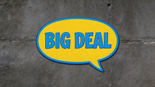 A visually appealing of a yellow speech bubble with blue text on a gray concrete background, conveying a sense of importance and urgency.