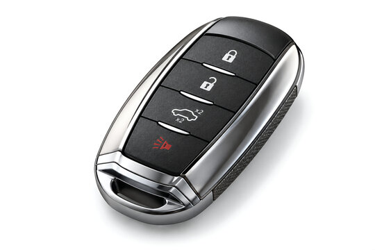 Modern silver and black car remote key fob with lock and unlock buttons