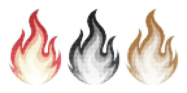 Set of halftone fire icons vector illustration