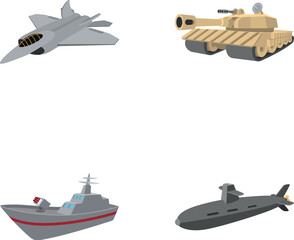 Obraz premium Various military vehicles for defense, conflict, and security