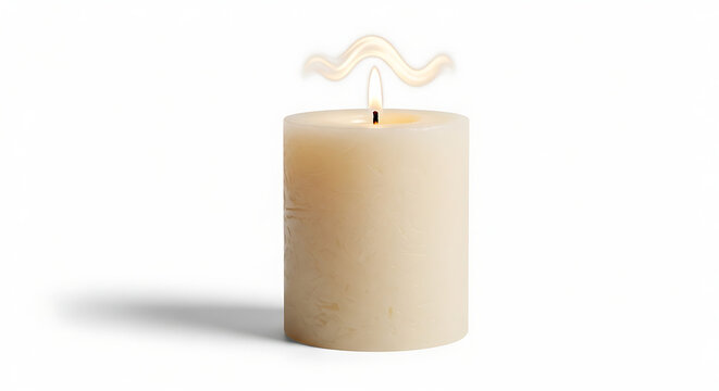 Simple beige candle with lit wick