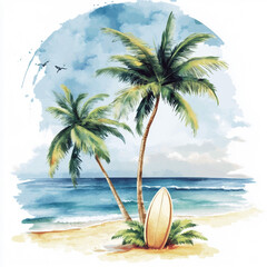 Obraz premium tropical beach with coconut palm tree and coconut