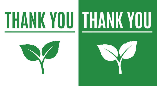 Thank you message with leaf icon set