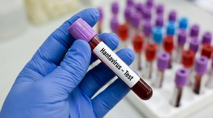 Obraz premium Hantavirus blood test for infectious disease diagnosis in a medical laboratory, crucial for public health research and advanced clinical diagnostics.
