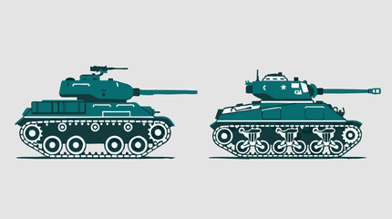 Two stylized military tanks in teal and white, side view illustration © SABSTOCK