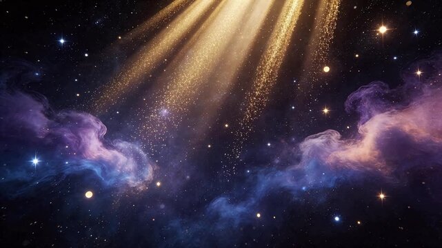 Cosmic nebula with starlight beams