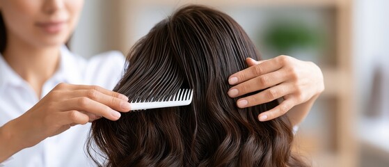 Fototapeta premium Hair stylist arranging a short haircut for a client, professional beauty service, personal grooming, salon care, modern hairstyle.