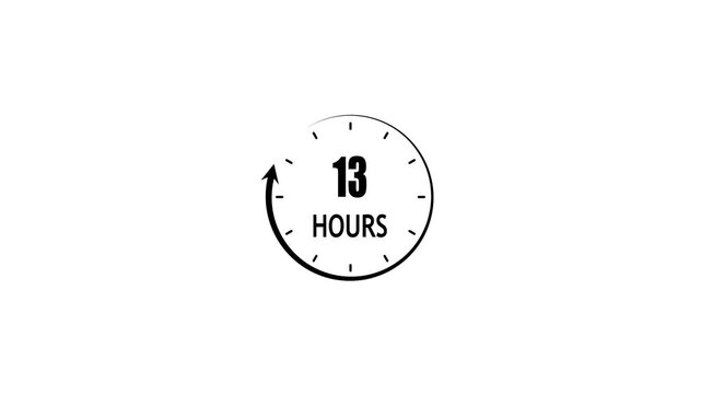 13 hours countdown timer animation, minimalist black and white clock for time management, deadline, and productivity projects