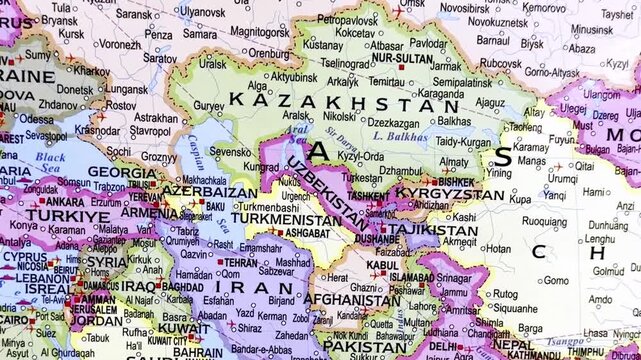 Detailed Map of Russia, Europe, Iran, Middle East and India with Political Borders