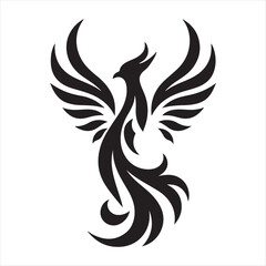 Fototapeta premium Phoenix rising from flames vector silhouette line art concept logo design idea illustration