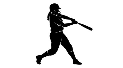 Fototapeta premium Female Softball Player Swinging Bat Silhouette Vector Illustration Isolated on White Background