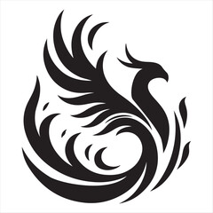 Obraz premium Phoenix rising from flames vector silhouette line art concept logo design idea illustration