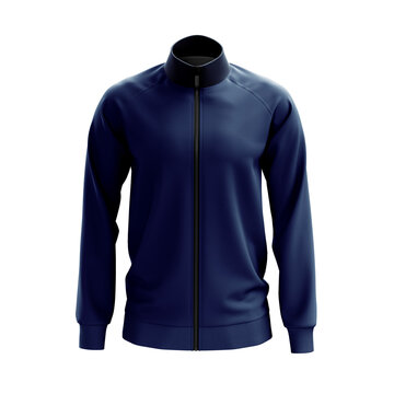 Jacket Mockup of a Sleek Navy Blue Sportswear with Full Zipper and High Collar for Apparel Design Showcase