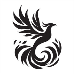Fototapeta premium Phoenix rising from flames vector silhouette line art concept logo design idea illustration