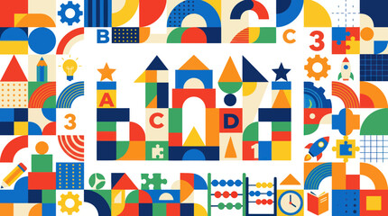Obraz premium Colorful Geometric Blocks and Toys Collage - Kids Education & Play