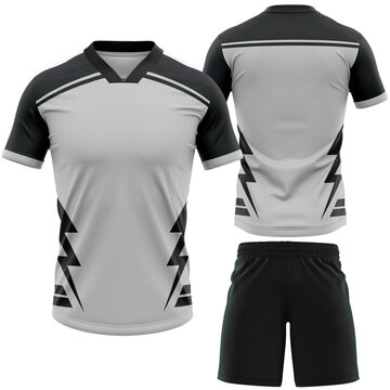 Sports Jersey and Shorts Mockup with Dynamic Lightning Bolt Design Ideal for Team Uniforms and Esports Apparel Branding