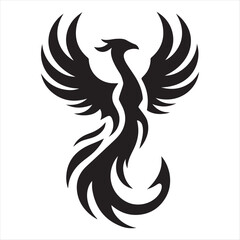 Fototapeta premium Phoenix rising from flames vector silhouette line art concept logo design idea illustration