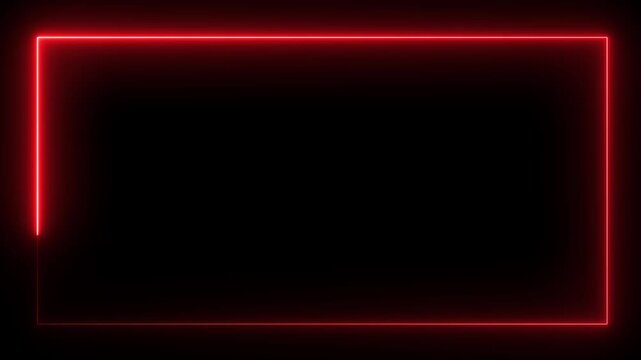 Glowing red neon rectangular frame border animation with smooth light motion on black background