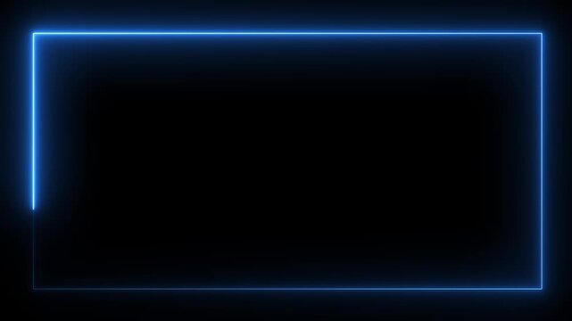 Glowing blue neon rectangular frame border animation on black background