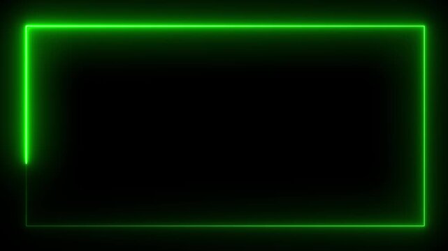 Neon green glowing rectangular border frame with smooth animated light effect on black background
