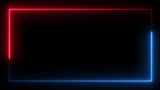 Neon red and blue glowing border frame loop, dynamic light trail animation for digital overlay