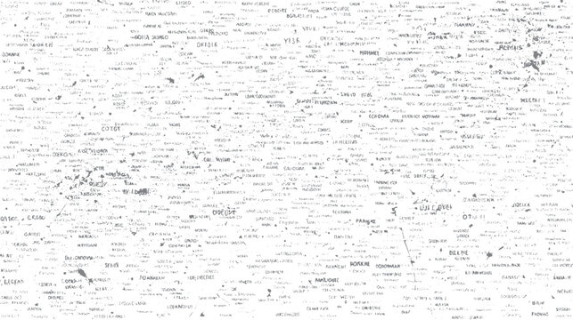 Dense pattern of handwritten text and scattered dots on a white background writing script font