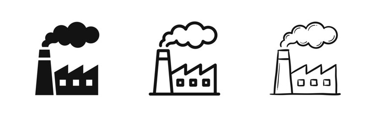 Fototapeta premium Industrial factory building with smoke emission pollution icon set