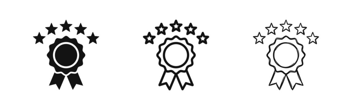 Quality award ribbon with five stars achievement icon set