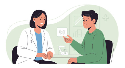 Obraz premium Doctor and Patient Discussing Thyroid Health Diagram in Medical Office