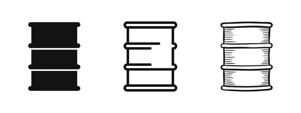 Oil Barrel Drum Icon Set - Fuel Storage, Energy Industry, Petroleum Resource
