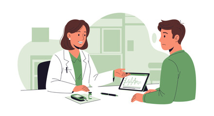 Fototapeta premium Doctor consulting patient with diabetes management and health data