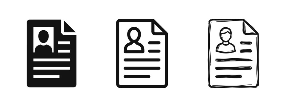 CV resume document icon set in flat, line and hand drawn styles