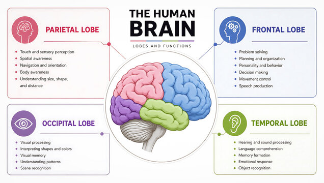The human brain lobes and functions