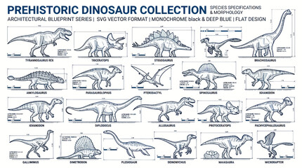 Prehistoric Dinosaur Collection Blueprint - Vector Graphics © happy