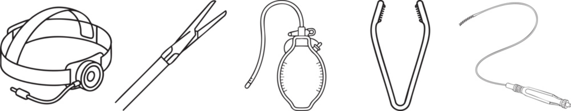 Collection of medical diagnostic devices and surgical apparatus including head lamps probes pumps and endoscopic instruments for healthcare professional medical use