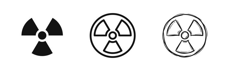 Fototapeta premium Radioactive Nuclear Hazard Symbol Icon Set - Solid, Outline, and Sketch Styles for Radiation Warning