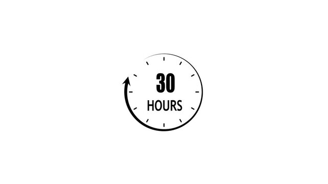 30 hours countdown timer animation, minimalist rotating clock for business deadlines and time management projects