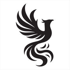 Fototapeta premium Phoenix rising from flames vector silhouette line art concept logo design idea illustration