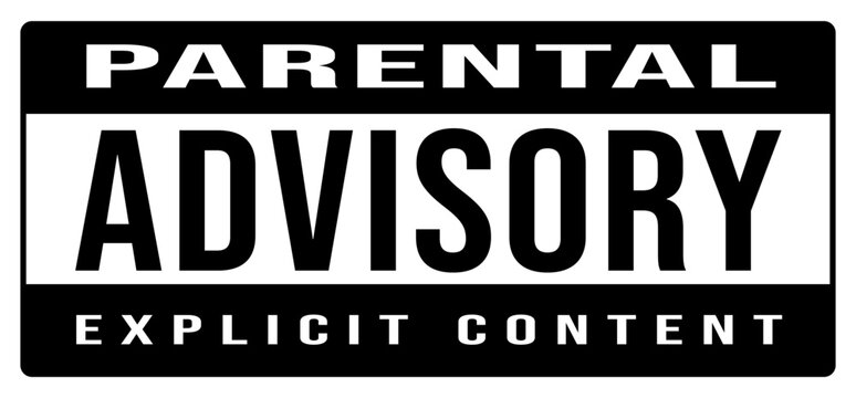 Wide rectangular parental advisory explicit content sticker. Professional content warning design commonly used for music releases, publications, media packaging, and digital content classification
