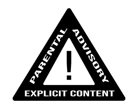 Triangle warning sign featuring parental advisory text and exclamation mark. High visibility symbol for explicit content notifications, audience warnings, and restricted media labeling