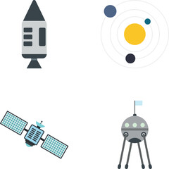 Space exploration elements including a rocket, solar system, satellite, and lander © juliars