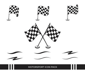 Fototapeta premium Motorsport icon set checkered flags and speed lines for racing graphics