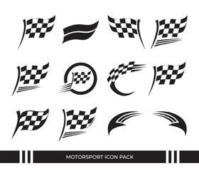 Fototapeta premium Motorsport icon pack checkered flags and racing streamers vector graphics