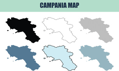 Campania map silhouettes in various colors and styles for geographic representation and regional branding © Rabeya