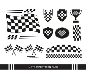 Fototapeta premium Motorsport icon set racing flags trophies shields and speed elements